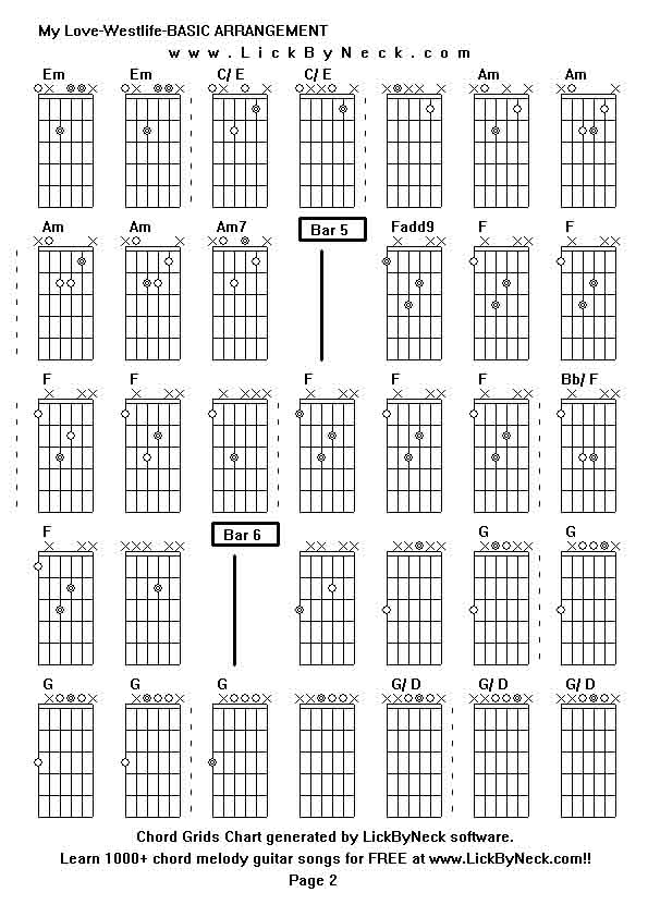 Chord Grids Chart of chord melody fingerstyle guitar song-My Love-Westlife-BASIC ARRANGEMENT,generated by LickByNeck software.